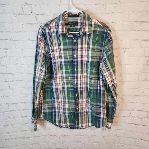 Men's Eddie Bauer Longsleeve Button-Down  Green Plaid Shirt, Size Medium - Picture 1 of 4